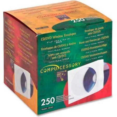 COMPUCESSORY Compucessory CD/DVD Window Envelopes, 26501, 5" X 5", 250/Box, White 26501
